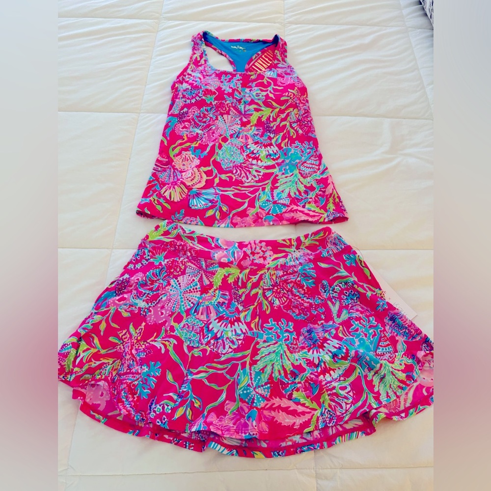 Lilly Pulitzer Luxletic Corrine Skort & Mina Tank XS NWT Shell Me Something Good